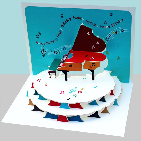 Piano Card, Music note card, - '' Happy Birthday '' Pop Up Card, Card for her, Card for him - Made in the UK /POP183