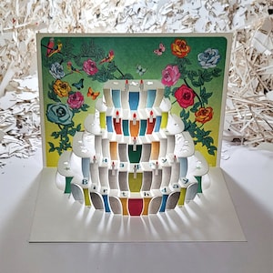 Roses and Budgies - &#39;&#39;Happy Birthday&#39;&#39; - Pop Up Card,  Card for her, Card for women - Made in the UK (P-298)