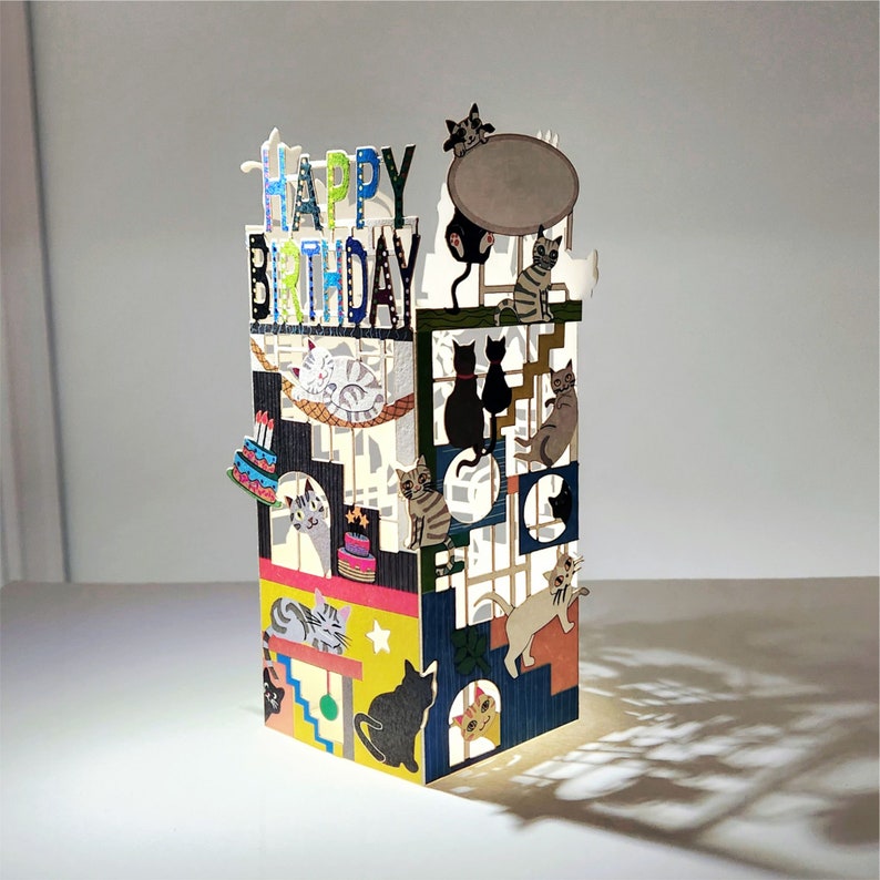 Unique cat birthday card, cat 3D pop up card, card for cat lovers, animal birthday cards, birthday cards, funny cats.