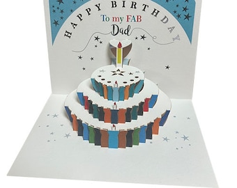 Dad Birthday Pop Up Card, Step Dad Birthday Card, Happy Birthday card, Card for him, Dad Birthday Card, To my fab dad- Made in the UK