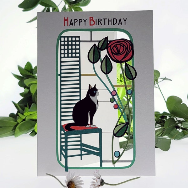 Unique Birthday Card, Charles Rennie Mackintosh Style Card, Cards for Him, Cards For Her, Made in the UK (Mc15)