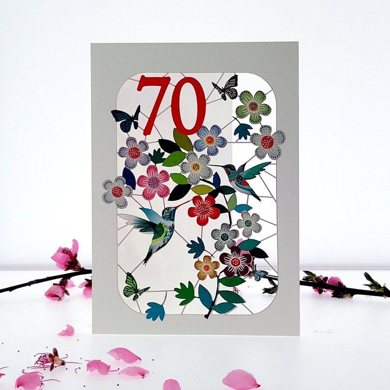 70th Birthday Hummingbird Card Age 70th Birthday Card, 70 age birthday card, Card for her, Card for him Made in the UK GF070 zdjęcie 2