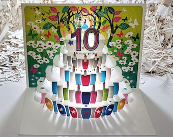 "Zum 10.Geburtstag - ""Happy Birthday"" - Pop Up Karte, 10 Jahre alt, 10 Jahre - Pop Up Karte, Karte für Mädchen - Made in the UK (P-410)"