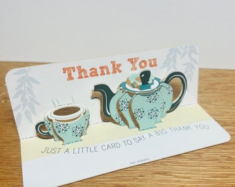 Mini dank u theepot kaart, Afternoon Tea Card, theeliefhebbers, mini pop-up kaart, dank u kaart, theepot & bekerkaart