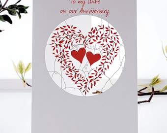 Unique Red Vine Heart - ''To my Wife on our Anniversary'' Card, Wedding Anniversary, Anniversary gift, Made in the UK (PM-921)