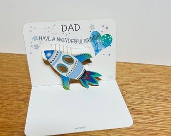 Mini Dad Birthday Rocket Card, Rocket Birthday Card, Mini pop up card, Wonderful Birthday Rocket Card, Card for him, Dad Birthday Card