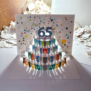 65th Birthday Pop Up Card, Age 65th Birthday Card, 65 age card, Card for her, Card for him - Made in the UK (P065)