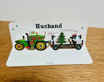 Mini Husband Christmas Tractor card, Merry Christmas Card, Christmas Tractor Card, Husband Christmas Card, Card for him, Mini pop up card