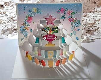 Birthday Pink Star - ''Happy Birthday'' - Pop Up Card,  Card for her, Card for him - Made in the UK (P115)