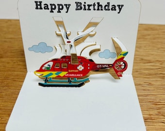 Mini Helicopter Birthday Card, Air Ambulance ,Happy Birthday, Card for him, Card for her, Mini pop up card, Helicopter Birthday