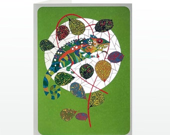 Chameleon - Blank Card - Vibrant Green - Birthday Card, Card for her, Card for him Made in the UK (PM171)