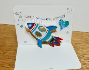 Mini Birthday Rocket Card, Rocket, Rocket Birthday Card, Mini pop up card, Wonderful Birthday Rocket Card, Card for him, Card for her