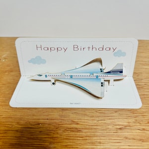 Mini Happy Birthday Concorde Card, Concorde Plane, Concorde, Aeroplane, Card for Him, Card for Her, Mini pop up card, Birthday Card
