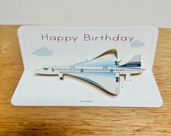 Mini Happy Birthday Concorde Card, Concorde Plane, Concorde, Aeroplane, Card for Him, Card for Her, Mini pop up card, Birthday Card
