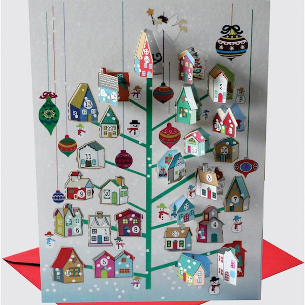 Advent Calendar Card - Houses - Unique Christmas Card - 3D Cards - Christmas Advent - Card for her - Card for him - Made in the UK - Ad-02