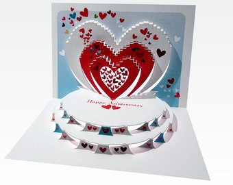 Heart Anniversary Card, ''Happy Anniversary'' Card, Pop Up Card,  Card for her, Card for him - Made in the UK /POP192