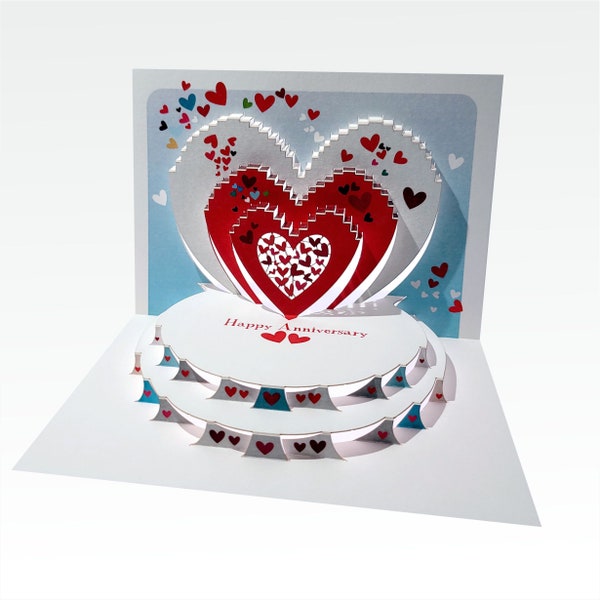 Heart Anniversary Card, ''Happy Anniversary'' Card, Pop Up Card,  Card for her, Card for him - Made in the UK /POP192