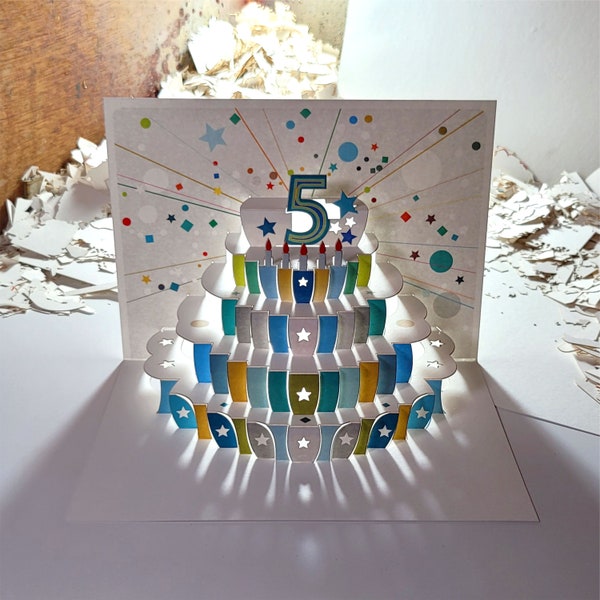 5th Birthday Pop Up Card, Age 5th Birthday Card,  Age 5 Card, Card for her, Card for him - Made in the UK (P005)