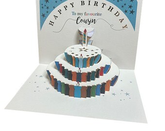 Cousin Birthday Pop Up Card, Cousin Birthday Card, Happy Birthday card, Card for him, Card for her, Birthday Card- Made in the UK
