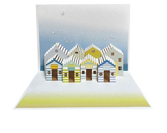 Beach Huts Pop Up Card, Birthday Beach Huts, Happy Birthday, Happy Birthday Beach Huts, Card for her, Card for him - Made in the UK