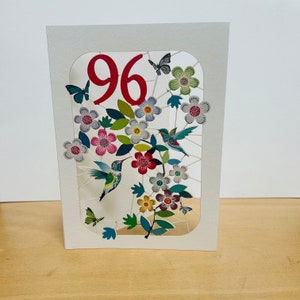 96th Birthday Hummingbird Card - Age 96th Birthday Card, 96 age birthday card, Card for her, Card for him - Made in the UK (GF-096)