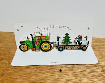 Mini Merry Christmas Tractor card, Merry Christmas Card, Card for him, Card for her, Mini pop up card, Xmas Tree Card