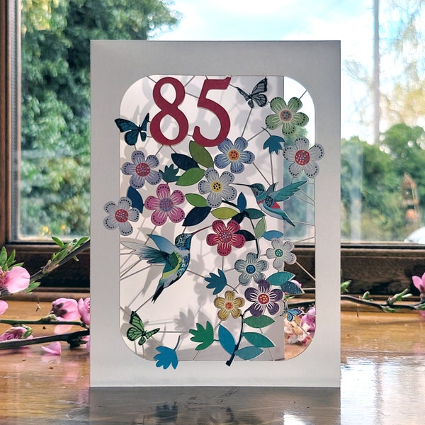 85th Birthday Hummingbird Card - Age 85th Birthday Card, 85 age birthday card, Card for her, Card for him - Made in the UK (GF-085)