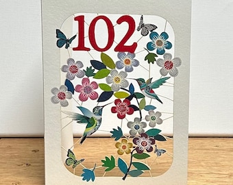 102nd Birthday Hummingbird Card - Age 102nd Birthday Card, 102 age birthday card, Card for her, Card for him - Made in the UK (GF-102)