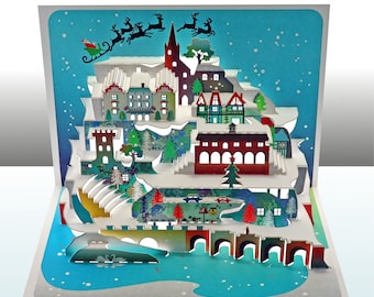 Christmas Cards  - Market town Ross-on-wye, Pop Up Card,  Card for her, Card for him - Made in the UK /POP175xmas