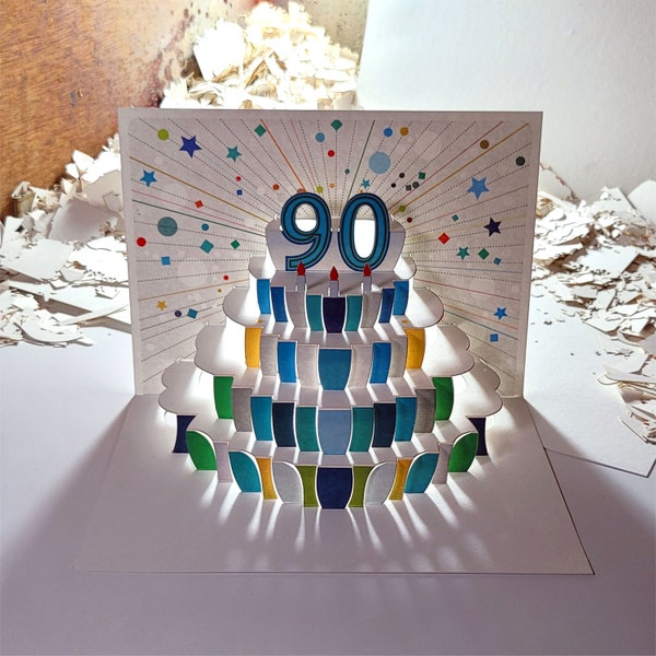 Age 90,91,92,93,94,95,96,97,98,99th Birthday Pop Up Card, Unique birthday cards, Card for her, Card for him - Made in the UK
