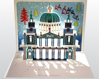 Christmas card, St Paul’s Cathedral, Unique Christmas Card, Pop Up Card, Card for her, Card for him - Made in the UK /POP203BlueXmas