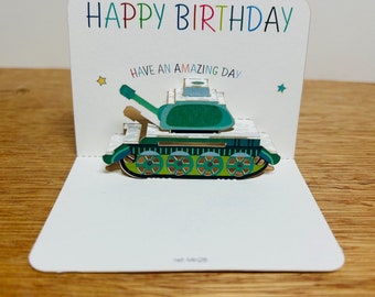 Tank verjaardagskaart, legertank, gelukkige verjaardag, kaart voor haar, kaart voor hem, mini pop-up kaart, tank verjaardag, tankkaart, tankverjaardagskaart