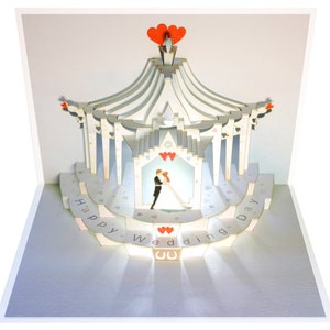 Bride and Groom Card - &#39;&#39;Happy Wedding Day&#39;&#39; - Wedding Card - Pop Up Card,  Card for her, Card for him - Made in the UK /POP-100