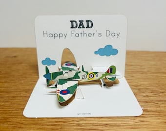 Spitfire, Fighter plane Fathers Day card, Card for my Dad, Plane Lover Card, Spitfire card, Mini Pop Up Card, Fathers day card