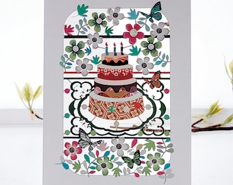 Birthday Cake Card - Blank - Birthday Card, Card for him, Card for her Made in the UK  (PM-204)