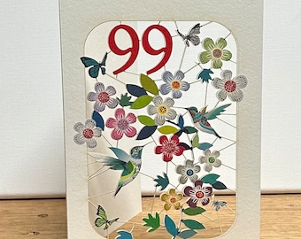 99th Birthday Hummingbird Card - Age 99th Birthday Card, 99 age birthday card, Card for her, Card for him - Made in the UK (GF-099)