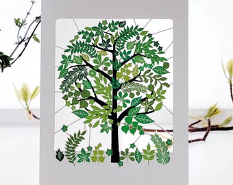 Laser cut Green Tree -Blank Card - Birthday Card, Tree of Life, Card for her, Card for him, Made in the UK (PM-892)