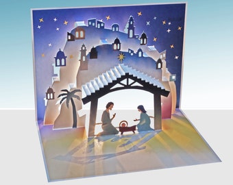 Weihnachtskarte, Mary und Joseph Weihnachtskarte, 3D Karten, Weihnachts Pop Up Karte, Karte für Sie, Karte für Ihn - Made in the UK - POP108