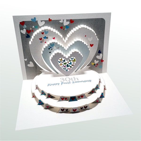 Pearl Wedding Anniversary,  30th Pearl Anniversary Card, Pop Up Card,  Card for her, Card for him - Made in the UK /POP195