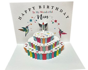 Nan, Grandma, Nanny, Nana, Granny  Birthday Pop Up Card, Birthday Card, Happy Birthday card, Card for her, Hummingbird Card- Made in the UK