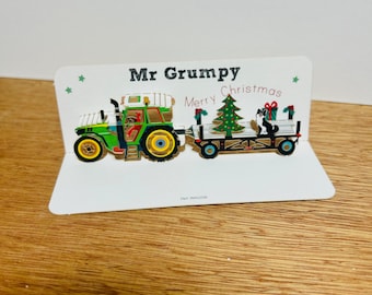 Mini Mr Grumpy Merry Christmas Tractor card, Merry Christmas Card, Christmas Tractor Card, Card for him, Mr Grumpy Card, Mini pop up card