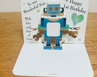 Mini Boy Robot Son, Happy Birthday card, 1st Birthday, Mini pop up card, Card for him, Robot card, Sons 1st Birthday, Happy Birthday Robot