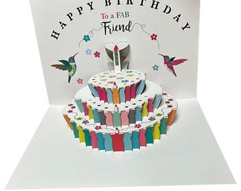 Friend Birthday Pop Up Card,  Birthday Card, Happy Birthday card, Friend Birthday Card, Hummingbird Card- Made in the UK