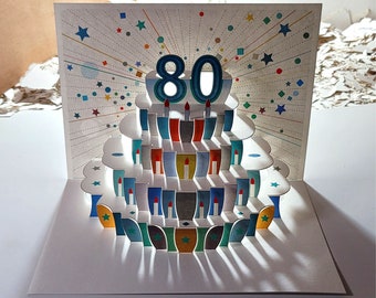 80th Birthday Pop Up Card, Age 80th Birthday Card, 80 age card, Card for her, Card for him - Made in the UK (P080)