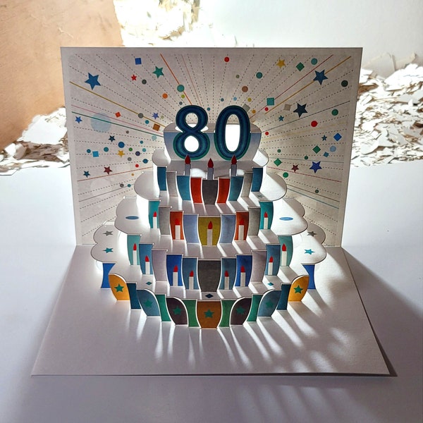 80. Geburtstag Pop Up Karte, 80. Geburtstagskarte, 80er Geburtstagskarte, Karte für sie, Karte für ihn - Made in the UK (P080)