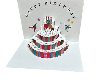 Happy Birthday Hummingbird Pop Up Card, Birthday Card, Happy Birthday card, Balloons & Candles Card, Hummingbird Card- Made in the UK