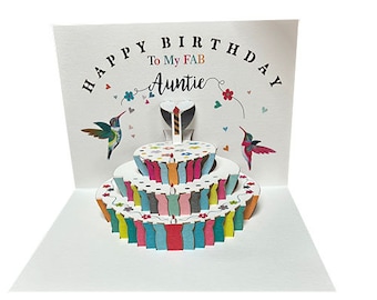 Auntie Birthday Pop Up Card, Aunt Birthday Card, Happy Birthday card, Card for Her, Auntie Birthday Card, Hummingbird Card- Made in the UK