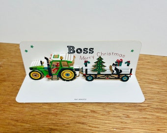 Mini Christmas Boss Tractor card, Merry Christmas, Boss Christmas Card, Mini pop up card, Card for him, Card for her