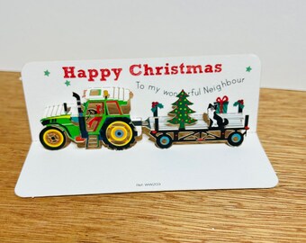 Mini Christmas Neighbour Tractor card, Merry Christmas, Neighbour Card, Mini pop up card, Card for him, Card for her