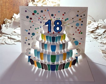 Carte pop-up 18e anniversaire, carte d'anniversaire 18 ans, carte 18 ans, carte pour elle, carte pour lui - Fabriqué au Royaume-Uni (PO18)